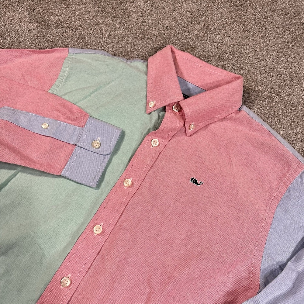 Vineyard Vines Shirt Youth L 16-18 Colorblock Oxford Whale‎ Logo Preppy Cotton